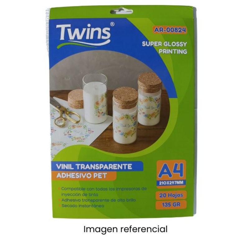 PAPEL VINIL TRANSPARENTE ADHESIVO A4 TWINS